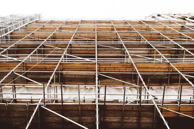 Scaffolding erected for a Hoboken roof replacement